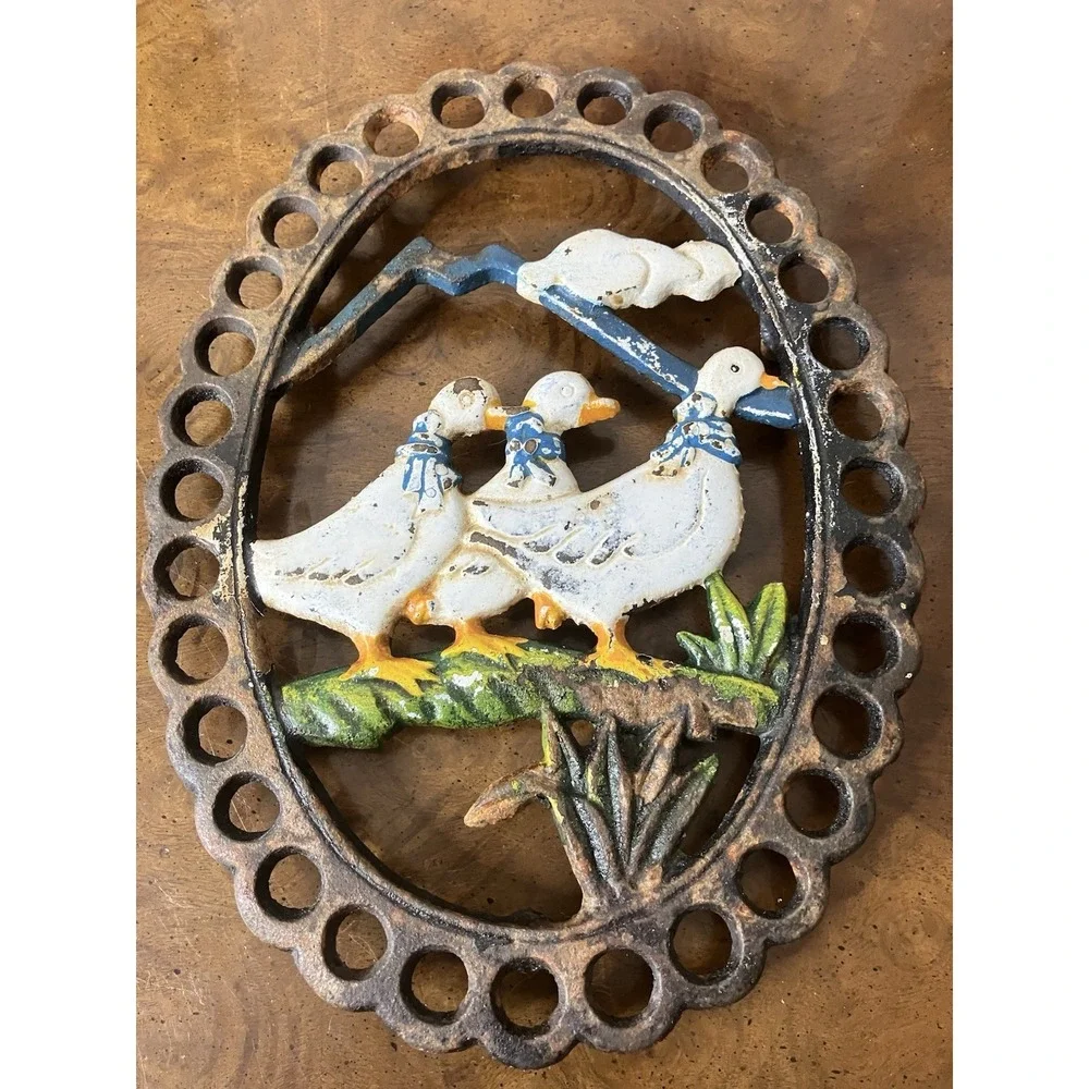 Vintage Cast Iron Goose Duck Trivet Wall Plaque Farmhouse Country Cottagecore